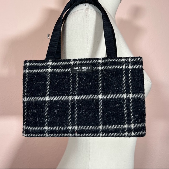 Kate Spade Vintage 90's Y2K window pane check Plaid Small top handle Box Bag - Picture 3 of 15
